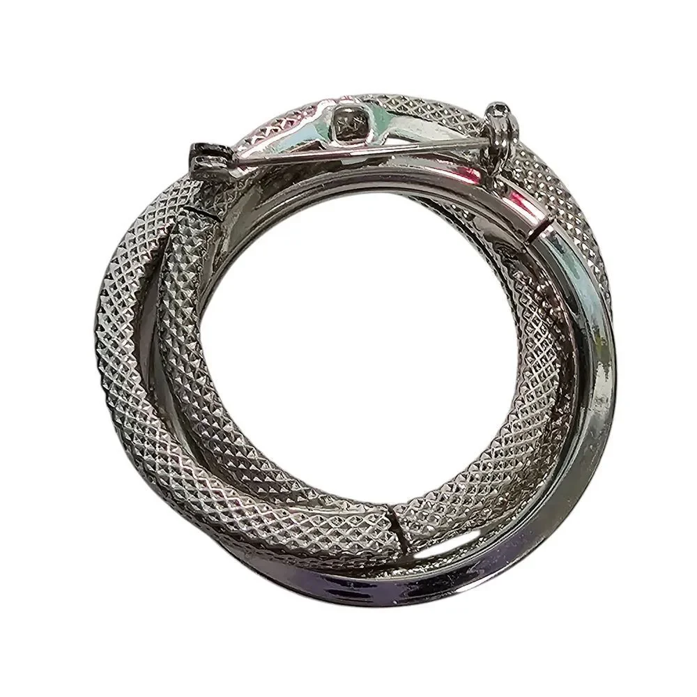 Silver‎ Tone Interlocking Circle Brooch Pin Vintage Style Jewelry